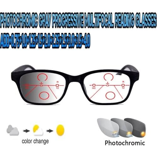 Photochromic Gray Progressive Multifocal Reading Glasses for Men Women Ultralight +1.0 +1.5 +1.75 +2.0 +2.5 +3 +3.5 +4