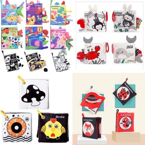 Montessori baby early stimulation toys 0 12 months Educational Cloth Book toys for Kids black and white contrast book in english