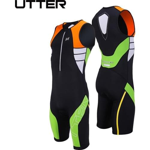 UTTER Armour A2 One Piece Black and Green Cycling Jersey Set Anti-UV Men Triathlon Suit Sleeveless Cycling Clothing Bicycle Wear