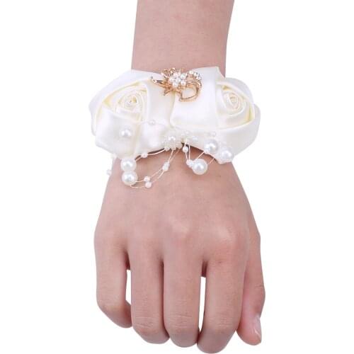 2021 New Fashion Girls Wrist Flower Bride Bridesmaid Corsage Pearl Rhinestone Rose Wrist Flower Wedding Supplies SW5417-JY