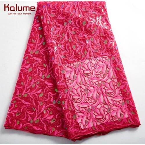 Kalume African Laces Fabric Diy French Tulle Lace Fabric Sequins High Quality Nigerian Net Laces Fabrics For Dress Wedding H2380