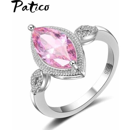 Men Women Pink Finger Rings 925 Sterling Silver Anel Vintage Blue Cubic Zirconia Filled Jewelry Christmas Gifts Wholesale