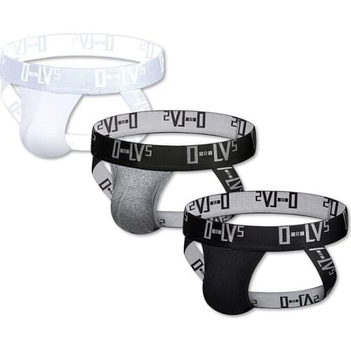 3PCS/LOT Brand Men Underwear Sexy Gay Jockstrap Cotton Double T Male Panties Comfortable Underpants Men Thong G-String Low Waist