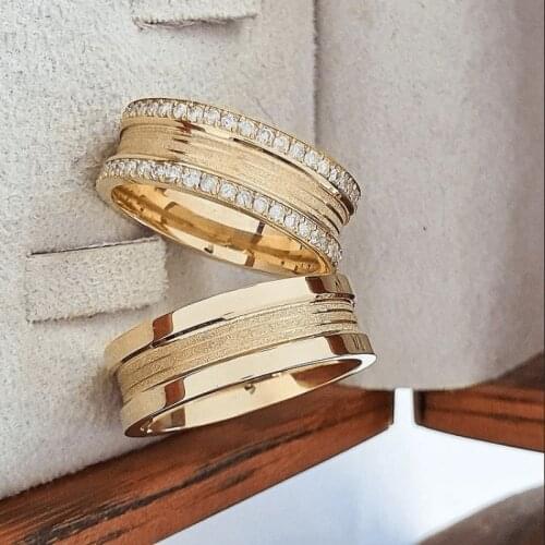 SILVERFONI 925 Sterling Real Silver Wedding Rings Set For Men And Women Jewelry Hand Made Anniversary Gift New Season Gold Plate