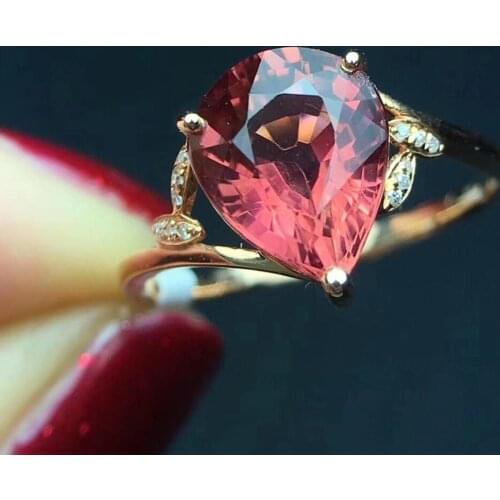 Fine Jewelry Real Pure 18 K Gold AU750 100% Natural Red Tourmaline Gemstone 2.8ct Female Rings Brazil Origin for Womens Gift