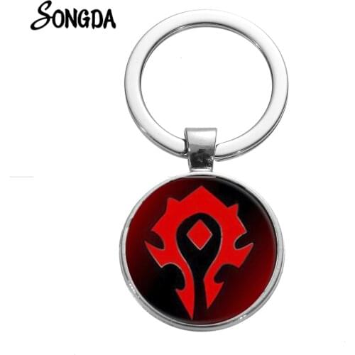 Newest Hot Game Keychain 4 Styles Vintage Horde Alliance Symbol Badges Glass Cabochon Alloy Pendant Key Chain for Gamer Friends