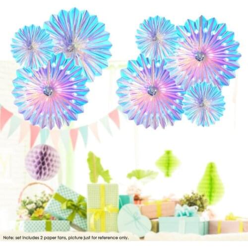 Iridescent Hanging Decorations Round Foil Decorative Folding Fans Rainbow Shine Party Ornaments for Bridal Shower