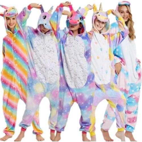 Kigurumi Adult Unicorn Pajamas For Women Mens Onesie Animal Pyjamas Fox Panda Jumpsuit Sleepwear Winter Flannel Cosplay Costume