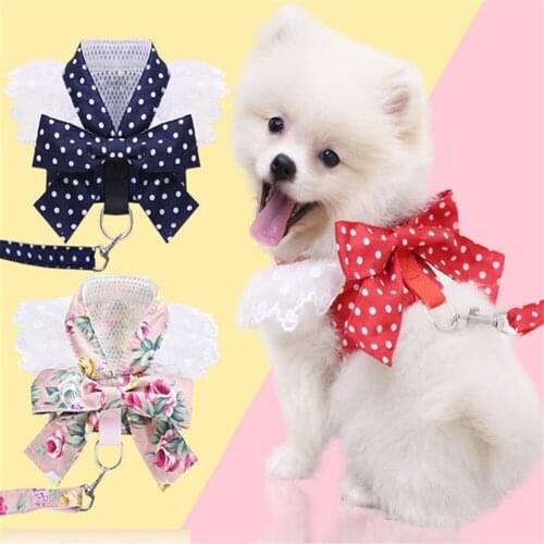 Vest Harness Leash Adjustable for Small Dog Cat Cute Bowknot Summer Collar Chest Strap Leashes With Traction Rope Pets Suppliers