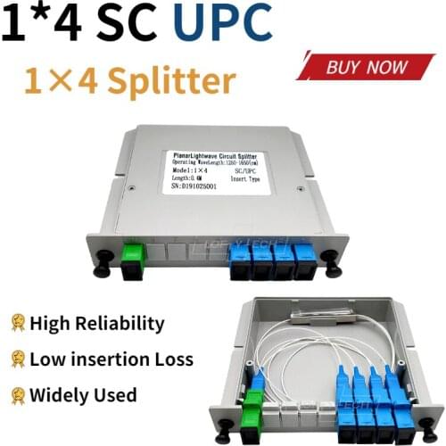 Splitter SC UPC PLC 1X4 splitter Fiber Optical Box FTTH PLC Splitter box with 1X4 Planar waveguide type Optical splitter