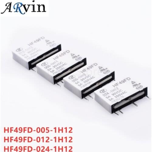 5Pcs/Lot Sale Relay 12V HF49FD-005-1H12 HF49FD-012-1H12 HF49D-024-1H12 4PIN 5A Relay 5V 12V 24V