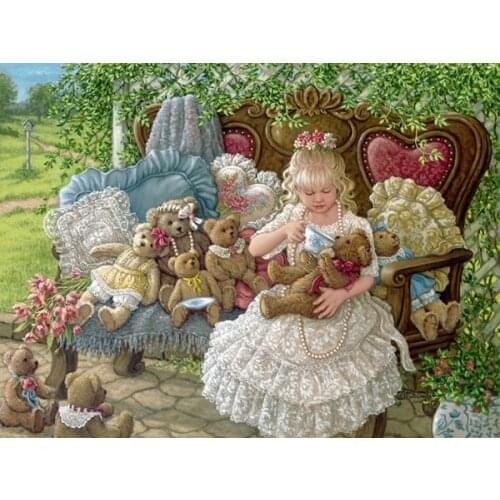 Needlework,The bear DIY 14CT Cross stitch,for Embroidery kits,Art Cross-Stitching Set handmade Rag doll girl people decor