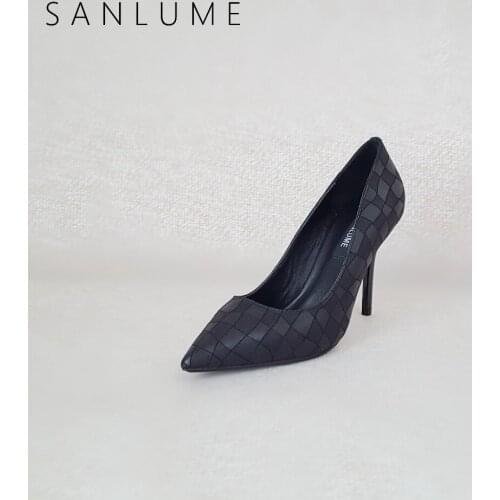 SANLUME Autumn Black heels Pumps Women Shoes Woman Extreme High Heels Ladies Sexy Stiletto Party Shoes Pointed Toe Heels