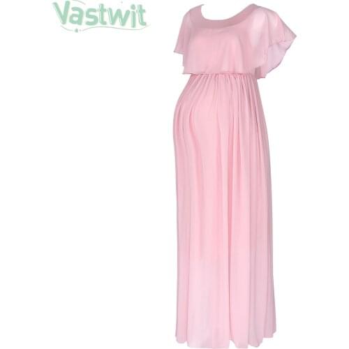 Maternity Photography Props Pregnancy Sexy Off Shoulder Chiffon Long Dress For Photo Shoot Pregnant Women Dress Ruffle Maxi Gown