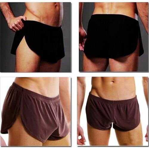 New Men Underpants Bottoms Ice Silk Men Shorts Casual Homes Family Breech Comfortable Loose Side Split Shorts W3