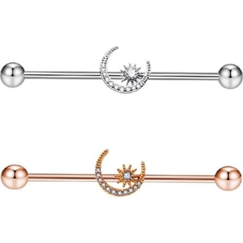 SaYao 1 Piece Stainless Steel 14G 1.6x38x5mm Twist Long Industrial Barbell Piercing Heart Love Ball Punk Ear Piercing Jewelry