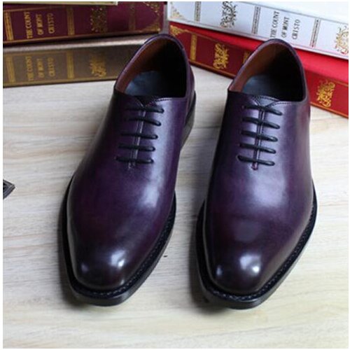 Goodyear Welted Shoes Cow Leather Boss Mens Purple Dress Shoes Italian Men Suit Shoes Grooms Wedding Shoes Flats Business