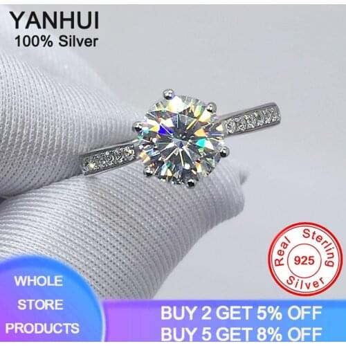 Have Certificate Fine Jewelry 2.0ct 8mm Zirconia Diamond Ring Silver Test Passed Solid 925 Silver Wedding Rings For Women CER427