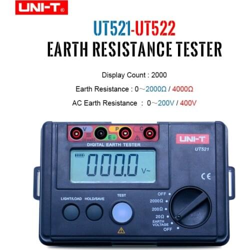 UNI-T UT521 UT522 Digital Earth Ground Resistance tester 0-2000/0-4000ohm resistance meter with LCD backlight display