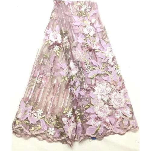 High quality beautiful flower sequin embroidery French mesh lace / African lace fabric sequin embroidery banquet evening dress