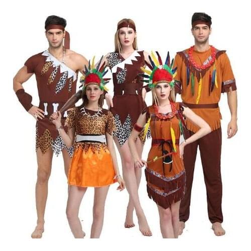 Adult Kids Indian Primitive Macho Caveman Costume Halloween Costumes Purim Party Mardi Gras Fancy Dress Parent-child clothing