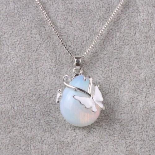 Butterfly&Opal Pendant Necklaces For Women Link Chain Jewelry