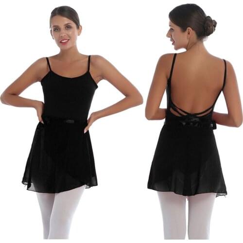 Women Dance Wear Backless Gymnastics Leotard with Chiffon Wrap Ballet Skirt 2Pcs Sets Ballerina Dress Stage Performance Costume