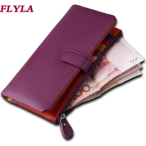 Womens Leather Wallet Long 2021 New Style RFID Bi-fold Wallet First Layer Cowhide Womens Wallet Card Holder