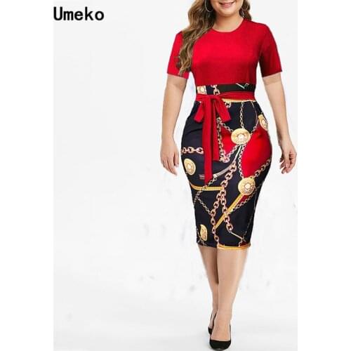 Summer Fashion Formal Plus Size 5XL Chain Print Dress Women Clothes Short Sleeve Belted s Ladies Womens office Midi Dresse