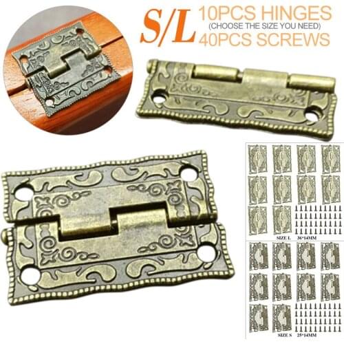 10Pcs 25×14/36×14mm Antique Cabinet Hinge Furniture Kitchen Accessories Vintage Jewelry Wooden Box Hinges with screws