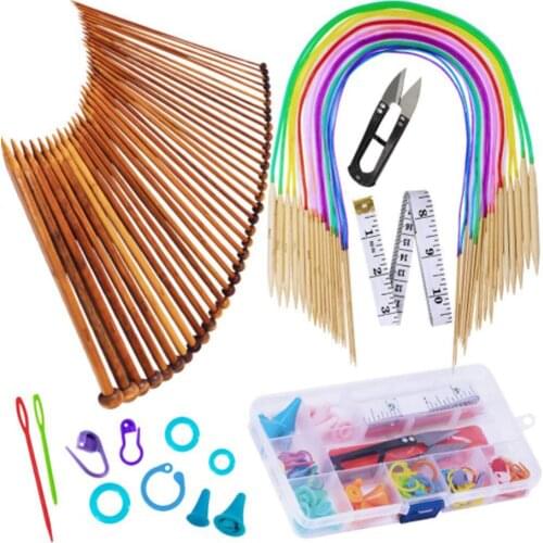 18Pcs/Set Bamboo Long Stick Needle Sweater Needle Bamboo Stick Needle DIY Hand Knitting Sewing Tools Set