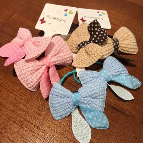 2PCS/Set Colorful Girls BB Head Wear Bow-knot Tie Icon Rubber Ropes Fabric Material Elastic Hair Bands Ponytail Band Accessories