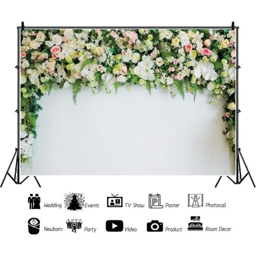 White Theme Simple Flower Wall Portrait Photography Backdrop Wedding Decor Photo Background Studio Photocall Props