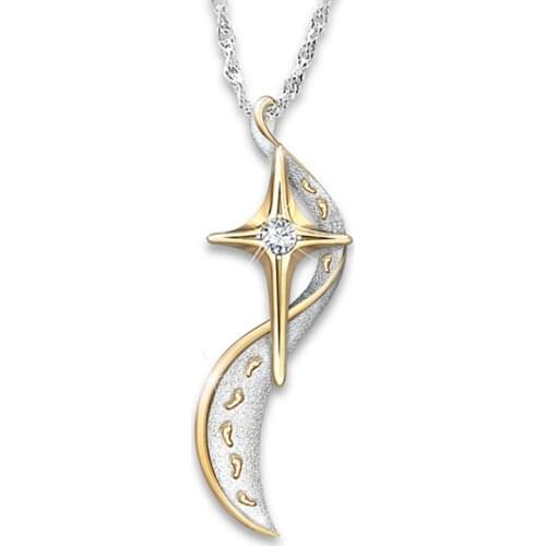 Shiny Footprint Elegance Gold Color Cross Pendant Necklaces for Women Trendy Christian Jesus Crystal Necklace Jewelry Gift