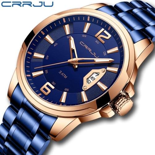 CRRJU Men Watch Top Brand Luxury Sports Quartz Mens Watches Full Steel Waterproof Chronograph Wristwatch Men Relogio Masculino