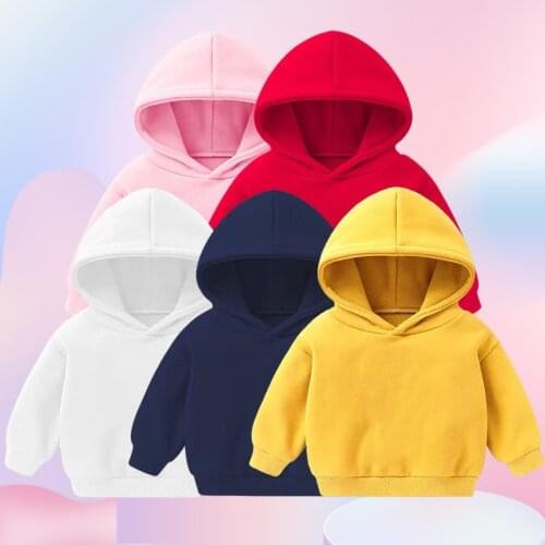 Kids Hoodies Baby Girls Sweatshirt Boys Clothes Solid Color Top Clothing Toddler Sportswear Add Velvet To Keep Warm For Children