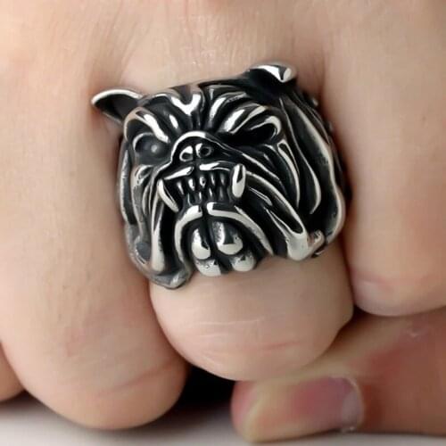 Men Ring Punk Personality Bulldog Vintage Ferocious Animal Ring Stainless Steel Anniversary Party Gift For Men Accessories