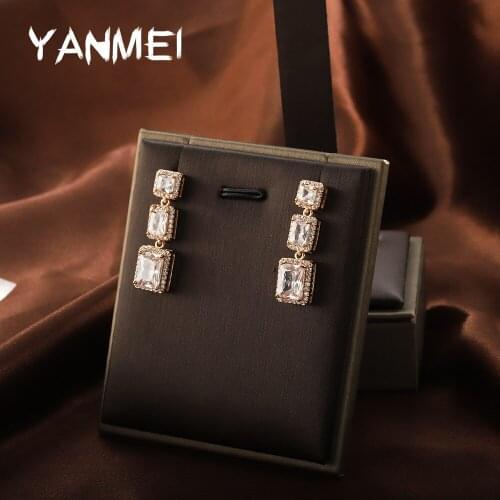 Geometric Classic Stud Earrings for Women Yellow Zircon Hand Inlaid Jewelry Aretes De Mujer Modernos 2021