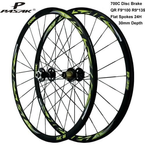 Pasak Road Bike Wheelset 700c Disc Brake Flat Spoke 24 Holes 30mm Depth QR F9x100 R9x135mm Alu Rim 29er Wheelset V Clamp Brake