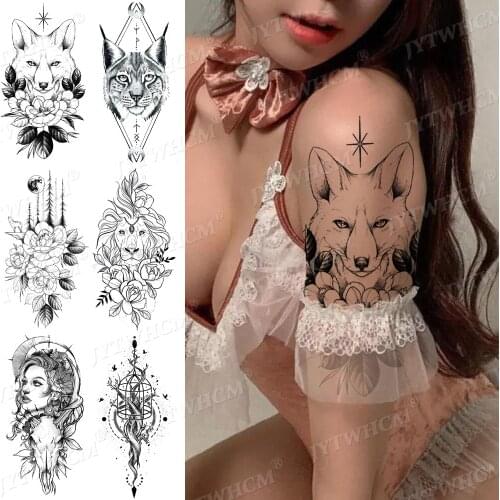 Cute Fox Cat Temporary Tattoo Sticker Henna Tattoo For Kids Boys Girls Animal Anchor Tattoo Stickers Men Women 3D Fake Tatoo Set