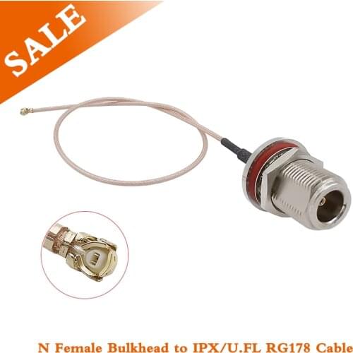 N Female Bulkhead to IPX/U.FL RG178 Cable N Type Female Jack to IPX RF Coaxial Pigtail Cable for PCI Wifi Card Wireless Router