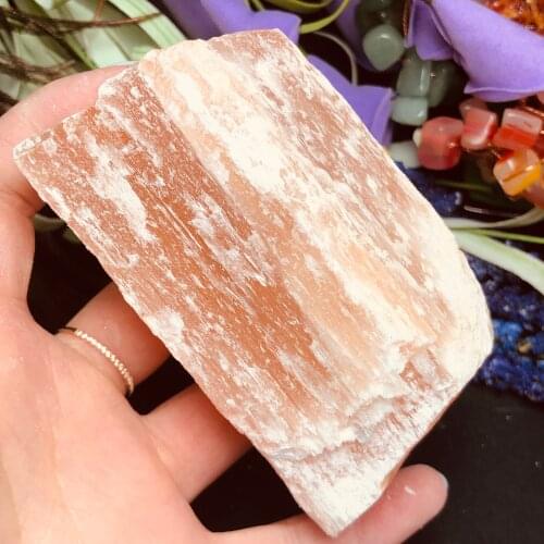 Natural orange selenite stick rough gypsum crystal irregular column stone yoga reiki healing specimen