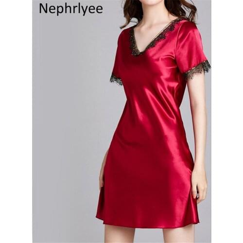 Nightgown Summer Womens Sleepwear V-Neck Sexy Bathrobe Night dress Casual simulated silk Solid Color NightwearSLP001387