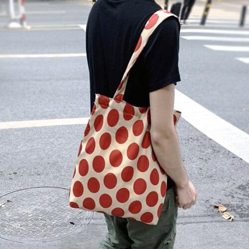 2019 NEW Women Red Polka Dot Canvas Shopping Bag Chic Handbags Girls School Bags Casual Shoulder Bags