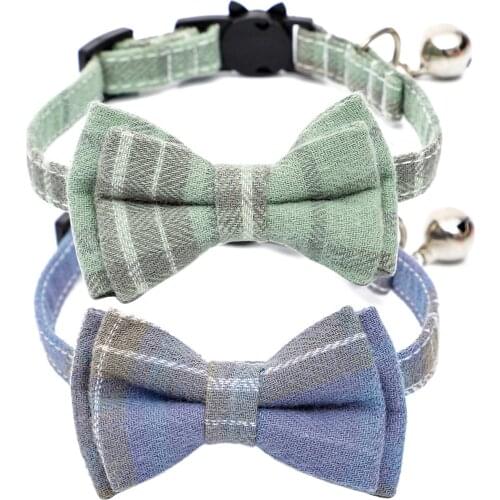 Breakaway Cat Collar with Bell and Bowtie Classic Plaid Safety Kitten Collars for Pet and Puppies Adjustable 7.8-10.2"(4 Color)
