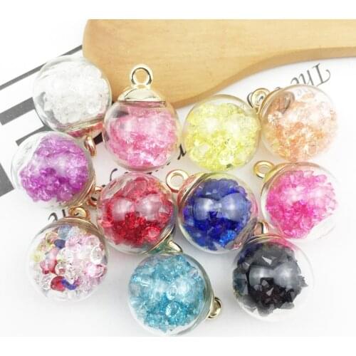 10pcs 16mm Crystal Glass Ball Charms Resin Drill In Ball Pendants Finding Fit Earring Hair Jewelry Making Accessories YZ422