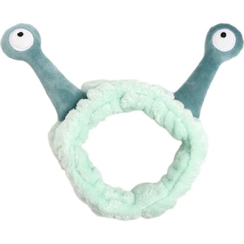 Women Wash Face Plush Headband Funny Cartoon Snail Antenna Eyes Elastic Hair Band Candy Color Makeup Turban Bandana
