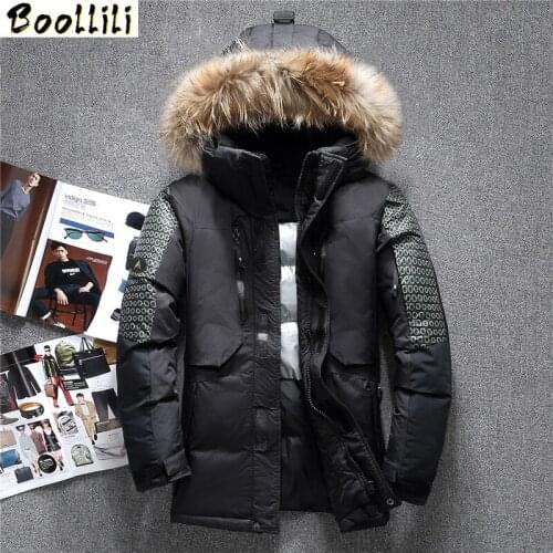 Boolili High end!Mens winter down jacket coat parka fashion Thick warm fur collar Hooded Waterproof outerwear -20 degrees