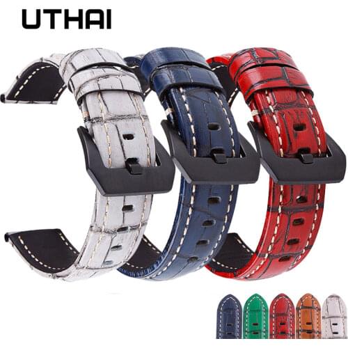 UTHAI P17 Genuine Leather Straps 20mm 22mm 24mm 26mm Classic retro watchband