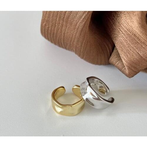 1PC (No pierced) 100% Authentic 925 Sterling silver Gold /White concave-convex Surface Irregular CIRCLE CLIP earrings TLE1057